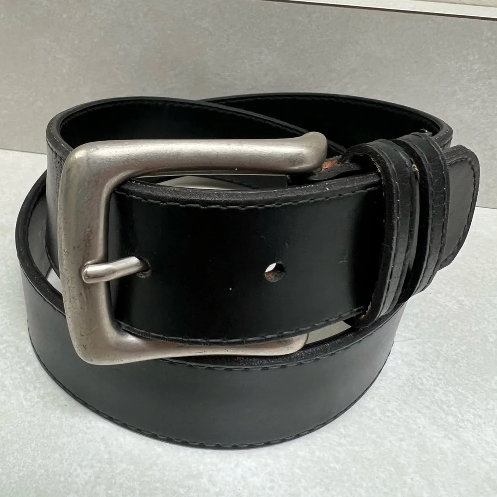 Vintage Schiaparelli Black Belt with Large Silver Buckle Size Small/Medium
